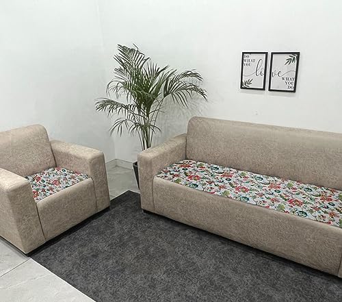 Image of Printed Sofa seat Cover for Single Seater with Heavy Antiskid Backing & Machine Washable Sofa seat Runner for Couch - White Floral