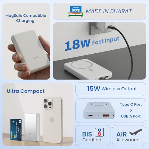 Image of EVM EnMag Ace P0301 10000mAh Power Bank - 15W Wireless Charging, 22.5W Fast Charging, Magnetic Compatible-(EVM P0301-White)-2 Year Warranty