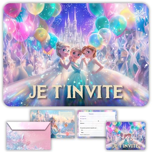 Glowiibo Fun4kid 12 x Cartes Invitation Anniversaire Princesse avec Enveloppes Assorties - Idéal...