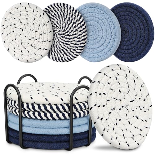 Blue Coaster Drink Coasters 8 PackCup Coasters Kitchen Table Decor Table Decor for Living Room Bar Accessories for The Home Bar Set Coaster Set for Wooden Tabletop Protection Table
