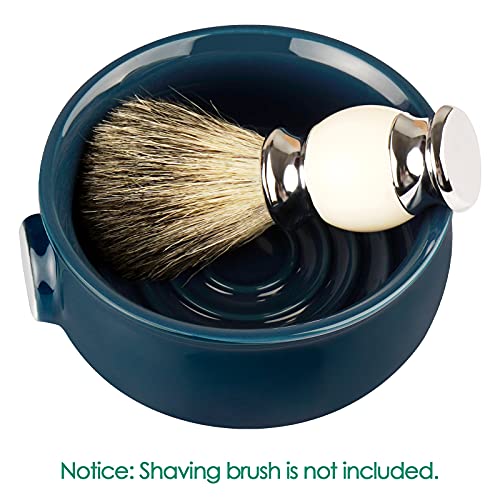 Linkidea Ceramic Shaving Soap Bowl with Non-Slip Handle, Wide Mouth, Large Capacity, Easier to Lather Ridges, Wet Razor Shave Cream Bowl for Men, Lake Blue - Image 3