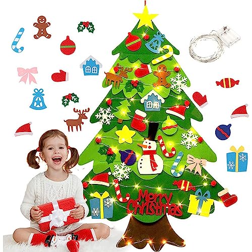 WDEC Fieltro Árbol de Navidad, Árbol de Navidad DIY con 50 Luces LED