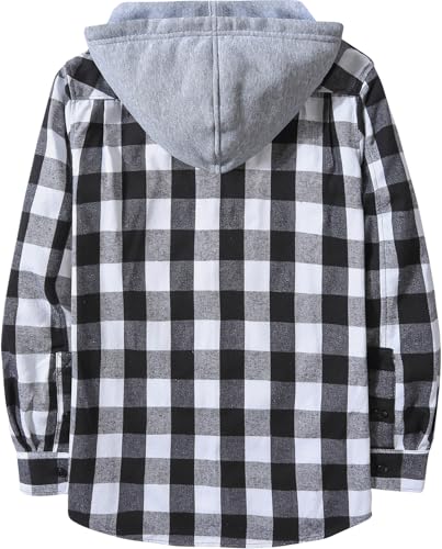 JACKETOWN Men's Flannel Long Sleeve Hoodie Shirts Casual Button Down Plaid Shirt Jackets Stylish with Pocket White Black - image 2