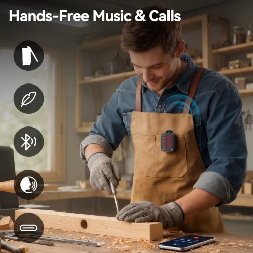 vanhuz Blaster Micro Wearable Bluetooth Speaker, Clip-On Wireless Small Portable Speaker with Built-in Mic (Non-Magnetic), IPX7 Waterproof, TWS, Hands-Free Music/Calls for Work/Cycling/Running, Black - image 6