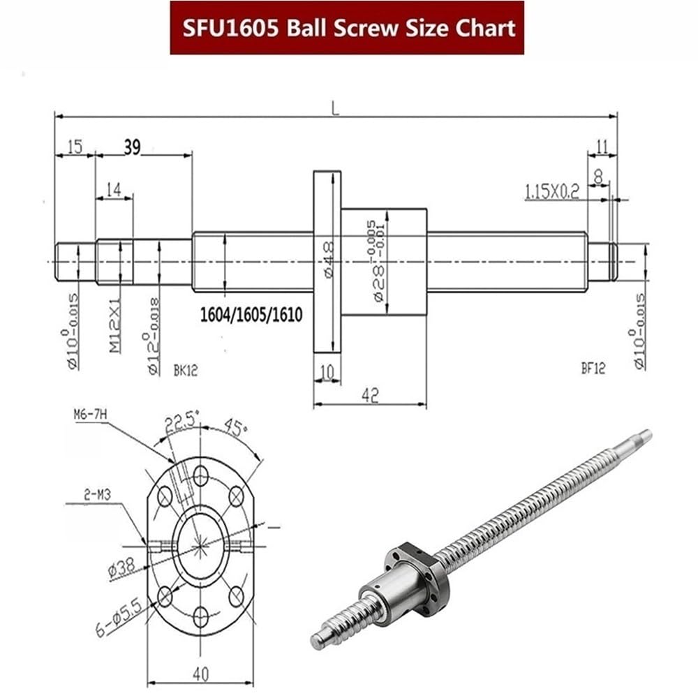 Kit vis à billes SFU1204/SFU1605 for machines CNC pas 4mm/5mm avec coupleur