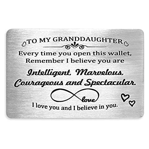 Granddaughter Gifts Engraved Metal Wallet Inserts Card Inspirational Granddaughters Gift from Grandma Graduation Birthday Cards Present Remember I Believe You Are Intelligent Marvelous Courageous Cover