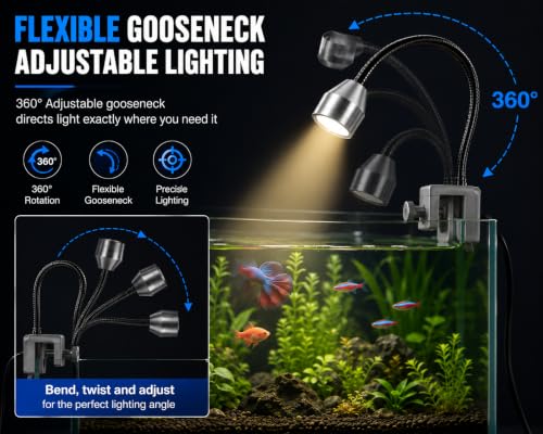 Image of Liny LY-007 USB Mini Aquarium Spotlight | 3W LED Clip-On Fish Tank Light | 5V USB Powered | Flexible Gooseneck | Aluminum Alloy Lamp Head | Fits 2-12 mm Glass