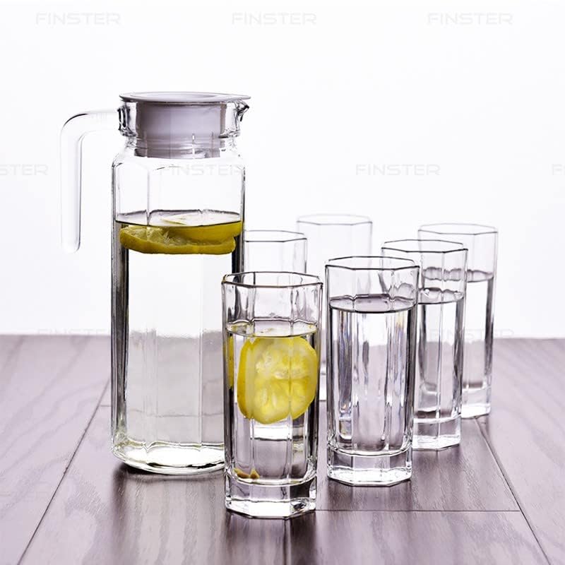 Image of Premium Water and Juice Glasses and Jug Set Combo [6 Piece Glass 300ML & 1 Piece Jug 1.1 Liter] Transparent Pitcher Set for Dining Table, Home & Restaurant,Party (MTS - 15)
