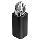 Knife Holder Block without Knives Easy Cleaning Detachable Knife Storage Space Saver with Scissors Slot Sharpening Bar Slot Black