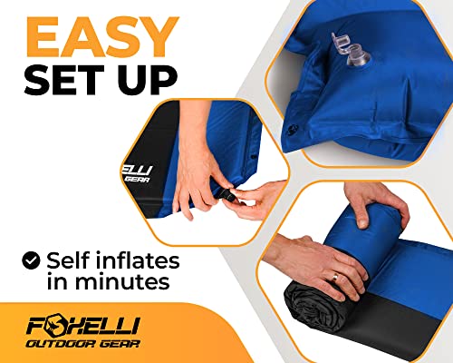 Foxelli Self Inflating Sleeping Pad For Camping, Backpacking, Hiking, Insulated Foam Lightweight Camping Mat, Inflatable Camp Mattress With Pillow #TOP1