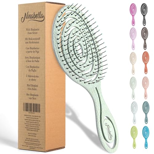 Ninabella Detangling Hair Brush for Women & Men - Does not Pull - Straightening Brushes for Straight, Curly & Wet Hair - Unique Spiral Hairbrush - Green