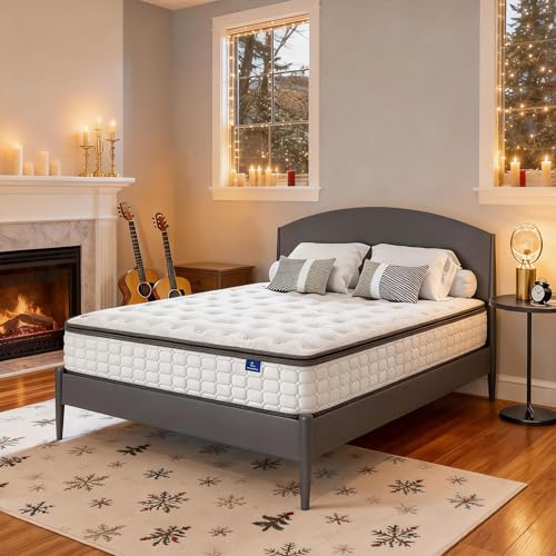 Vesgantti Full Size Mattress, 10 Inch Hybrid Full Mattress in a Box, Pillow Top Double Bed Mattresses, Foam and Pocket Coils Innerspring Mattresses, Pressure Relief, Medium Firm Plush Feel