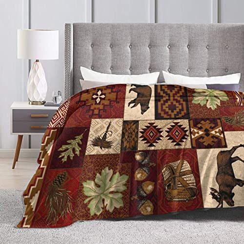 Flannel Fleece Blanket Printed Soft And Fluffy Warm Comfortable Foldrable Sherpa Throw Blanket,Southwest Style Pattern Bear Moose Deer Gifts For Kids Women And Adults, Used For Sofa Bed Travel Camping #TOP5