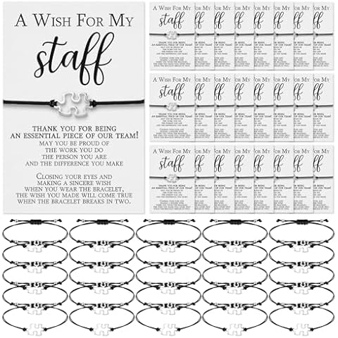 Huquary Staff Employee Appreciation Gifts Team Puzzle Piece Bracelet Bulk with Thank You Postcard A Wish for My Staff Inspirational Favors Ideal for Teachers, Coworkers, Students (25 Sets) Cover