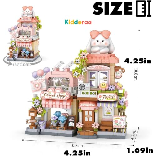 Image of Kawaii Bunny Bloom Flower Shop Mini Building Blocks Set, 600+ PCS Cute City Street View Architecture Model Kit for Ages 14+ | Collectible Home Decor Toy with 1 Year Manufacturing Warranty