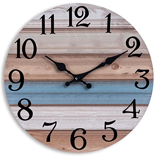 Image of KECYET Wall Clocks - 10 Inch Country Retro Rustic Style Wall Clock Battery Operated - Wooden Silent Clocks for Kitchen Bathroom Living Room Bedroom Office