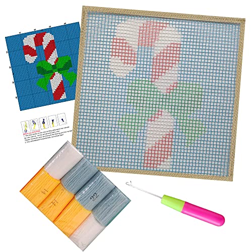 Image of Numptain Latch Hook Kits for Adults,DIY Rug Crafts Christmas Candy Pattern Color Printed Canvas,Latch Hook Kits for Beginners Handmade Needlework Crafts Home Decoration,12 inchx12 inch
