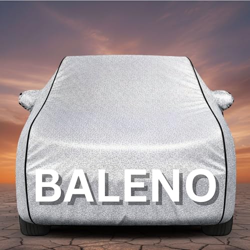 Image of Premium Silver Series 100% Waterproof Car Body Cover for Baleno Cover (All Models) with Mirror Pockets | Triple Stitched, Elastic, Custom Fit, Heat Resistant, Anti-Dust, All-Weather Cover