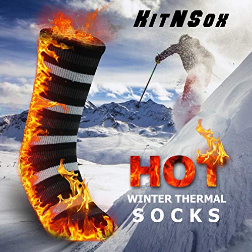 KitNSox Athletic Thermal Warm Socks Winter, Winter Extremes Cold Weather Snowboarding Trekking Skiing Boot Socks,Medium, 2 Pairs Deep Gray Stripe & light Gray Stripe2