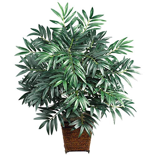 Nearly Natural 6556 Bamboo Palm with Wicker Basket Silk Plant,Green