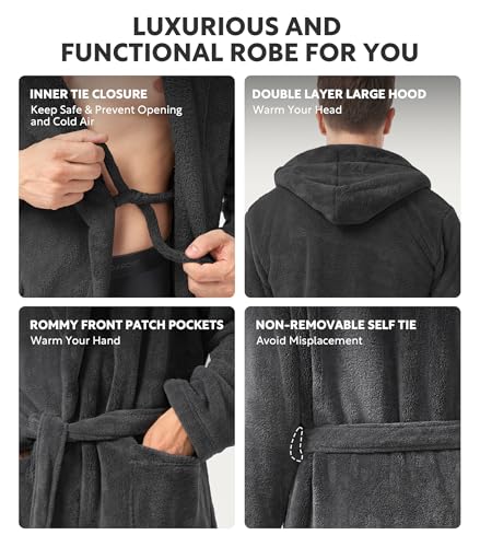 Image of DAVID ARCHY Men's Soft Fleece Plush Robe Full Length Long Bathrobe