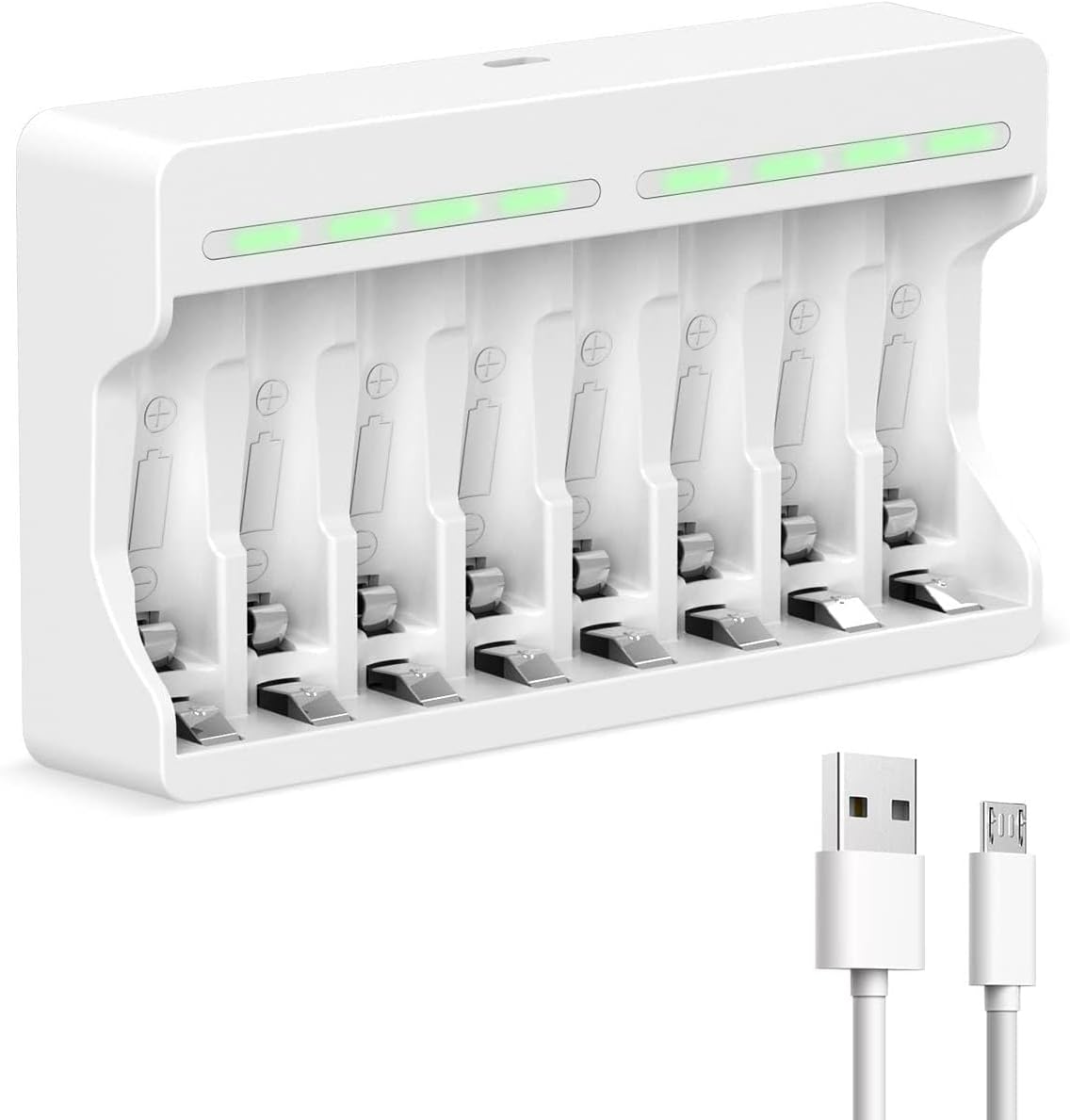 – NALACAL 8 Slots Battery Charger, for AA AAA Ni-MH Rechargeable Battery, 5V 2A Fast Charging Function, Micro USB Input, Intelligent Battery Detection Technology, Rechargeable AA AAA Battery Charger