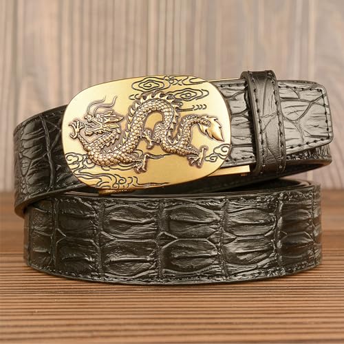 Ratchet Belts for Men, Men's Belt Leather Cowboy Western with Dragon Alloy Buckle Crocodile Embossed Belt3