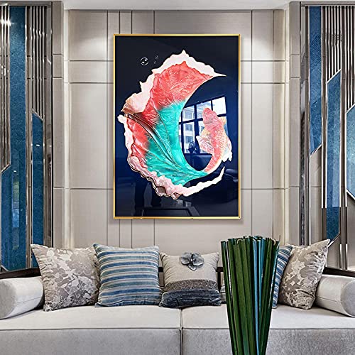 Toile poisson rouge abstrait pour une déco de salon colorée - 4