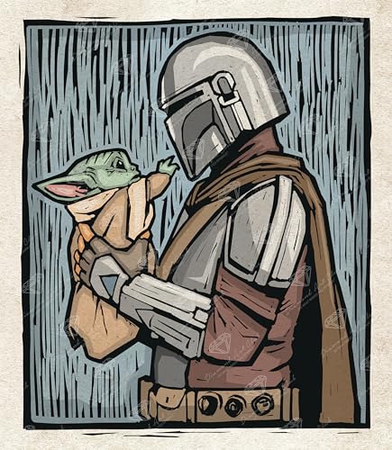DIAMOND ART CLUB The Mandalorian and The Child Diamond Painting Kit Fun DIY Crafts for Adults Round Diamond Art Canvas 13 x 15 (33 cm x 38 cm)