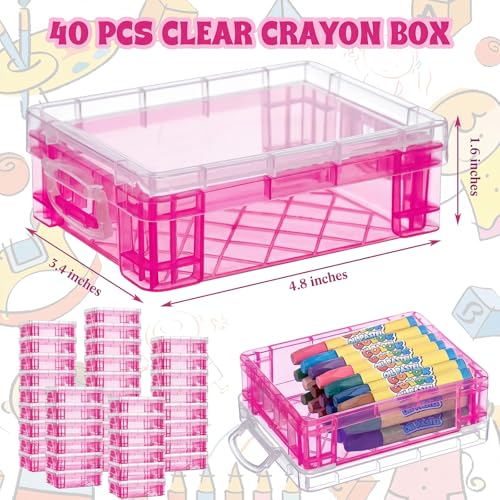 Image of Suzile 40 Pcs Plastic Crayon Boxes Holds 24 Crayon with Snap Lid Storage Container Clear Stackable Case for School Office Classroom Supplies Pen Pencil Craft(Red)