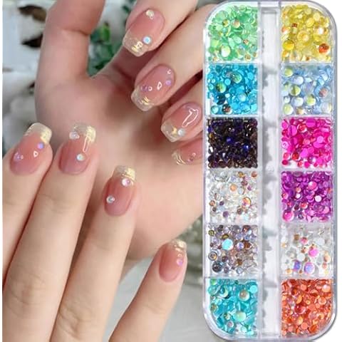 12 Grid/Box 1000pcs Aurora Mermaid Beads Nail Charms Crystal Beads Nail Gems and Rhinestones for Nails 3D Bubble Beads Nail Jewels for Nail Art Supplies Half-round Nail Beads Colorful Beads for Crafts Cover
