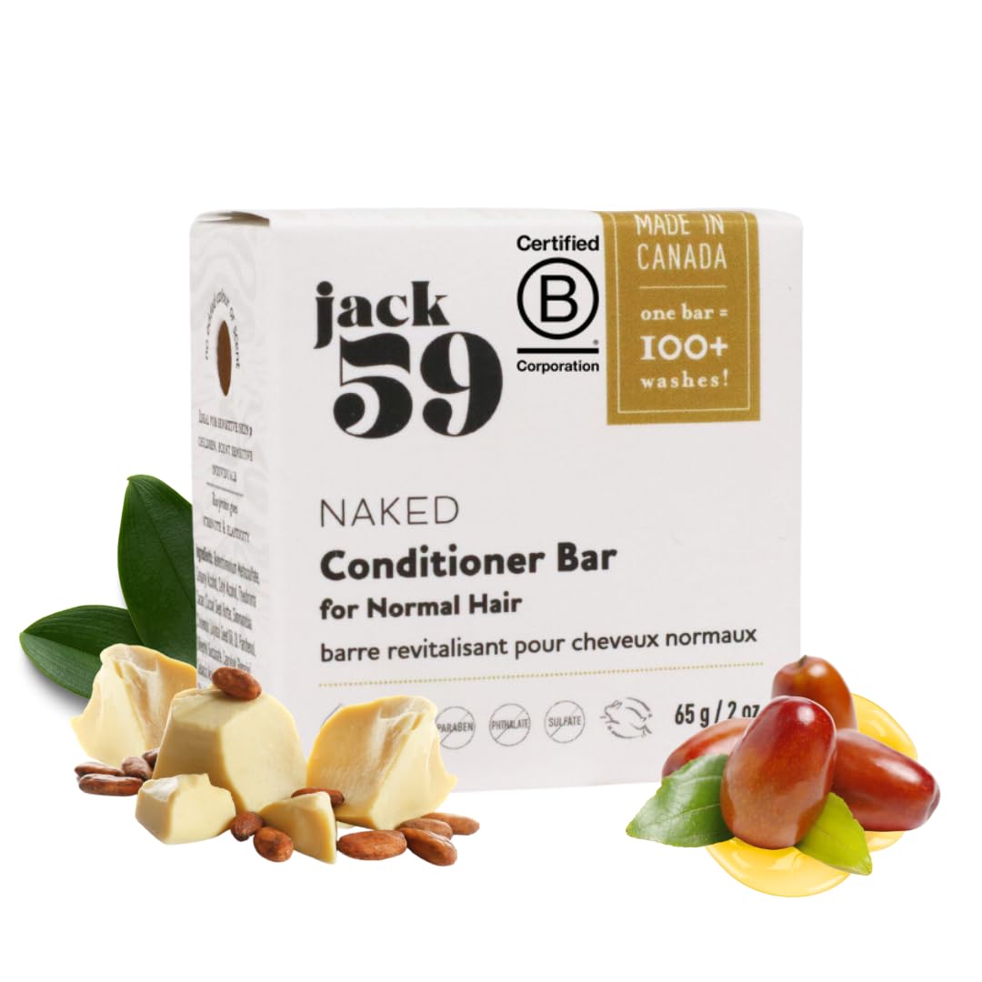 Jack59 Hair Conditioner Bar for Normal Hair, 2 oz, pH Balanced, Non-Scented, Vegan, Gluten Free, Made in Canada, Naked