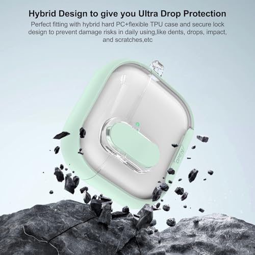 Image of Aircawin for Airpods 4 Case Clear,Secure Lock for Airpods 4th Generation Case Cover with Phone Stand and Magsafe Function,Auto Pop-up,Hybrid Protection Design with Carabiner&Cleaning Pen-Green