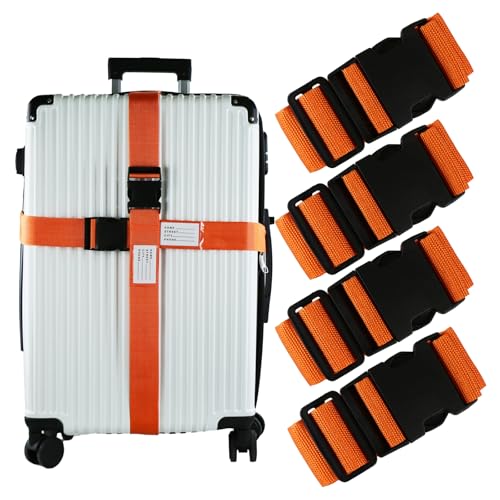 Image of Ferris 4 Pack Luggage Straps TSA Approved - Adjustable Luggage Strap Belt for Suitcases and Bags with Buckle Closure, Travel Accessory (Orange)