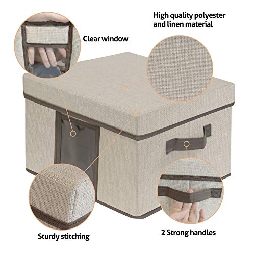 Storage Bins with Lids for Closet 3pk - Foldable Clear Toy Chest Boxes with Handles,Extra Large Linen Organizer Containers Baskets for Pantry,Shelves and Bedroom(Beige)