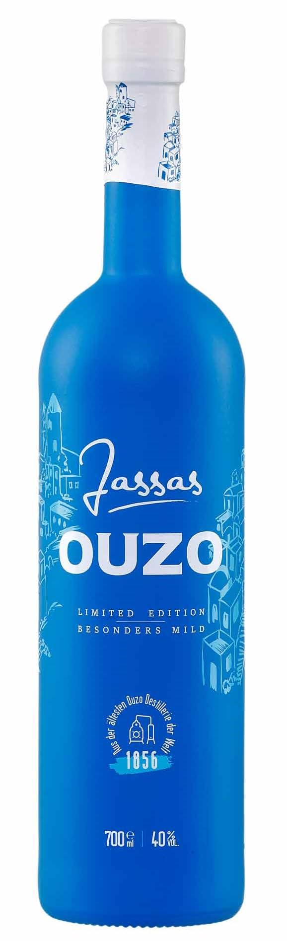 Jassas Ouzo 40% 0,7l Premium Flasche | Besonders mild | Limited Edition | Älteste Ouzo Destillerie der Welt 1856