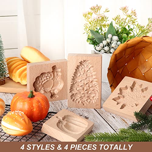 Eboot 4 Pcs Thanksgiving Cookie Molds Carved Wooden Cookie Press Embossing Cookie Cutter Funny 3D For Kitchen Baking Diy, 4 Styles #TOP3