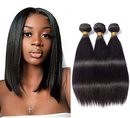 Tissage Bresilien Cheveux Humain Vierges Brésilien Lisse 100% meches bresilienne Raide mèches Extension Straight Human Hair Tissage Cheveux Naturels (12 12 12 Pouces)...