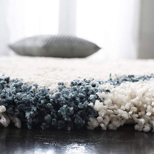 Image of Handwoven Microfibre 3D Rug for Living Room (Ivory & Teel Blue, 8 X 8 Feet (Square), Microfibre)