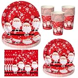 【Set completo para fiestas】: 16 platos de papel de 7 pulgadas, 16 platos de papel de 9 pulgadas, 16 vasos de papel y 16 servilletas. Prepara al instante tu fiesta de Navidad, café de Adviento o celebración infantil.