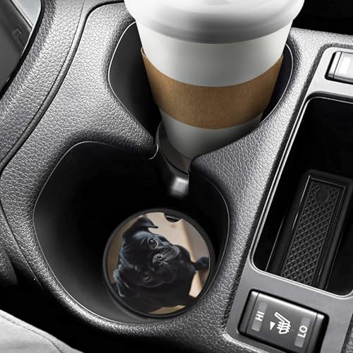 Posavasos para coche con diseño de cachorro pug negro, 2 piezas miniatura 6