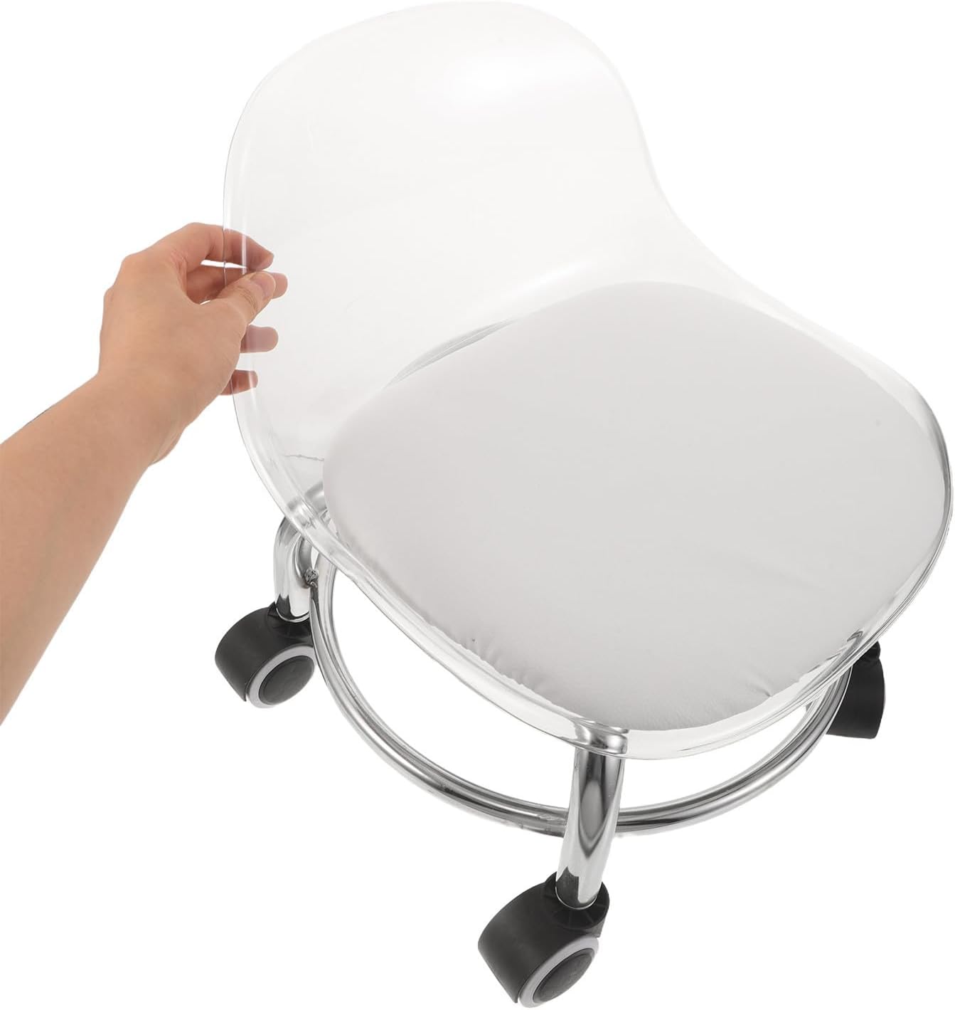 Housoutil Rolling Stool with Backrest, Swivel Seat, Silent Wheels