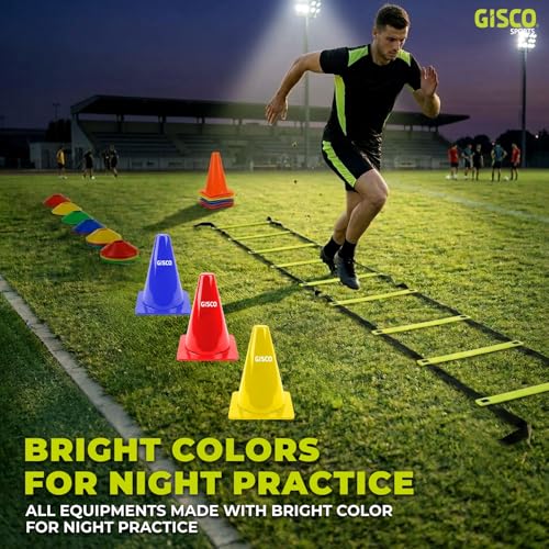 Image of GISCO Speed and Agility Soccer Training Kit, Including Space Markers - 20Pcs + 4 M Agility Ladder - 1 Piece + 6 inch Marker Cone - 6 Pcs