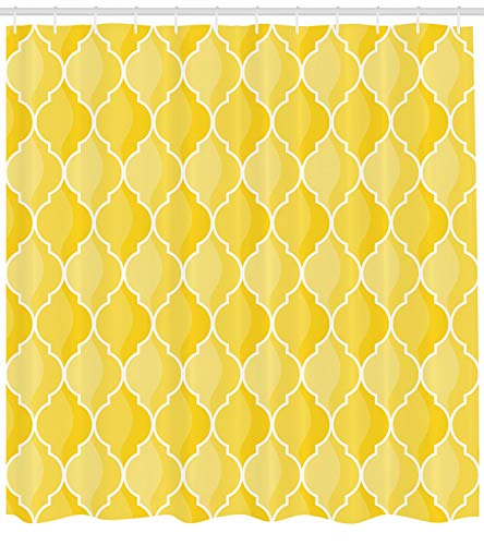 ABAKUHAUS Yellow Shower Curtain, Ancient Moroccan Trellis Pattern in Yellow Tones Vintage Eastern Pattern - Image 2