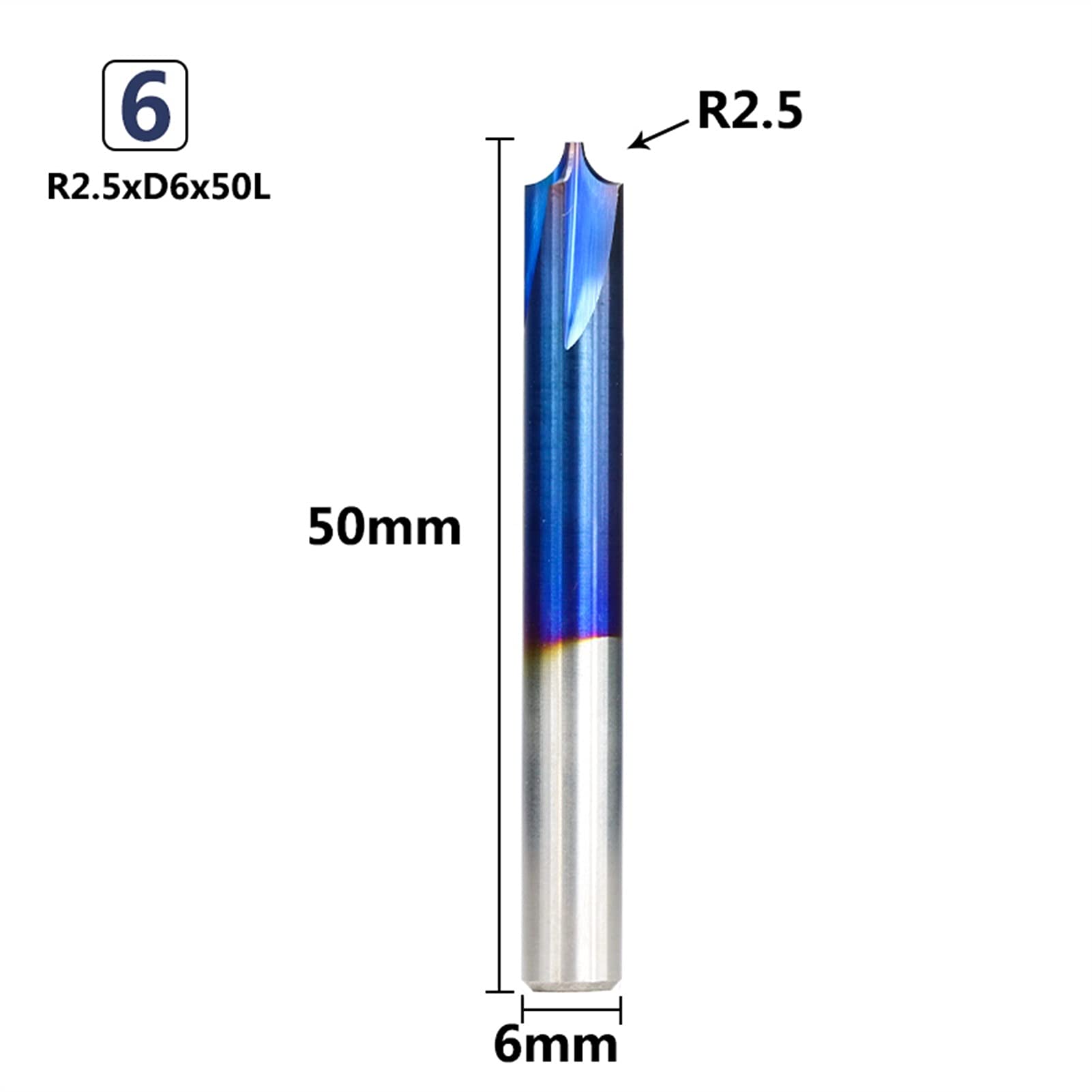 DINGGUANGHE-CUP Carbide End Milling Cutter 1pc R0.5-R5.0 Corner Rounding End Mill Radius Router Bit for CNC Machine Steel (Cutting Edge Length : R2.5xD6x50L)