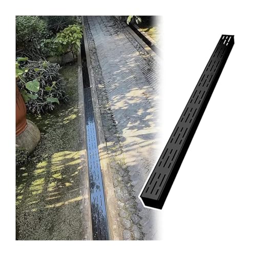 MJMLUCK Kit de Drenaje de Canal Estrecho de 2 Pulgadas, Sistema de Drenaje de Zanja Exterior con Rejilla, desagüe de Piso de Acero Inoxidable para el hogar (Negro, 5 x 3 cm [2 x 1 1/8') (Negro, 7