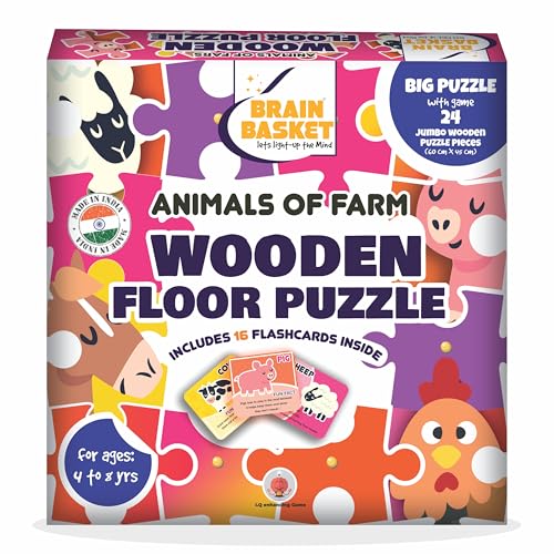 Image of Farm Animal Floor Puzzle | Wooden Jigsaw Puzzle for Kids | Fun Facts Animal Puzzles, Educational Toys, Gifts for Boys & Girls Ages 4+ Years (28 Pieces)| Puzzle and Scrabble Game for Kids