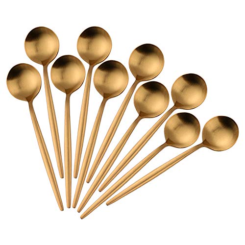 Bisda Gold Coffee Spoon, Cucharillas de acero inoxidable, Mini Cake Spoon Mirror Cuchara de té pulido Set de 10