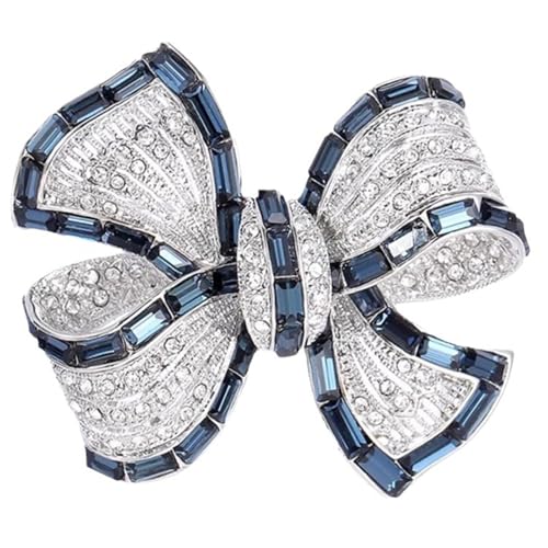 CFLNYC Silver Tone Simulated Crystal Large Bow Shaped Scarf Brooch Pin for Winter Holiday Women Clothes Accessories, 70268