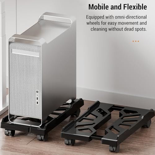 Soporte de computadora ajustable con ruedas, soporte móvil para gabinete de PC, para escritorio en casa y oficina, aumento de altura para CPU miniatura 2